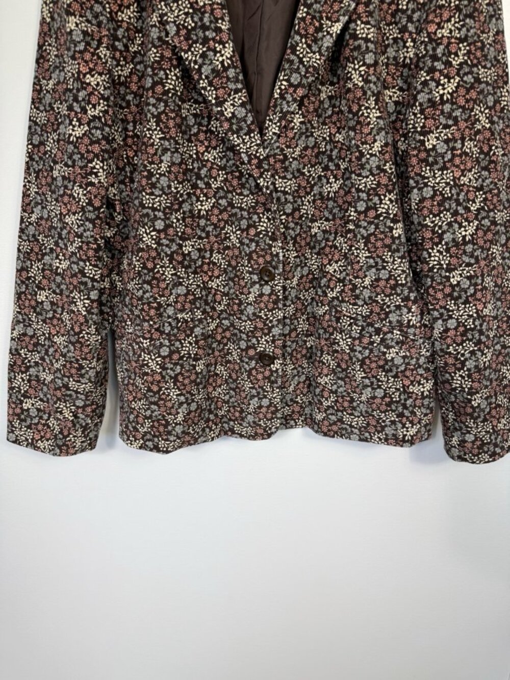 LL Bean Womens Blazer 18 Petite Brown Floral Corduroy Button Jacket Pockets - Picture 5 of 12